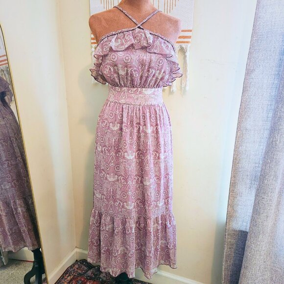 Guess Mauve Vintage 2000s Midi High-Low Dress | Boho Paisley | Size 11 - Picture 1 of 16